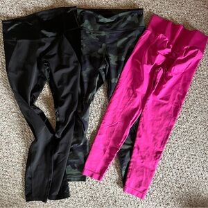 Bundle Women 3 Pairs Large Workout Exercise Leggings Lululemon Old Navy pink